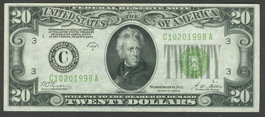 Fr.2052-C, 1928B $20 Philadelphia FRN, LGS, XF/AU, C10201998A